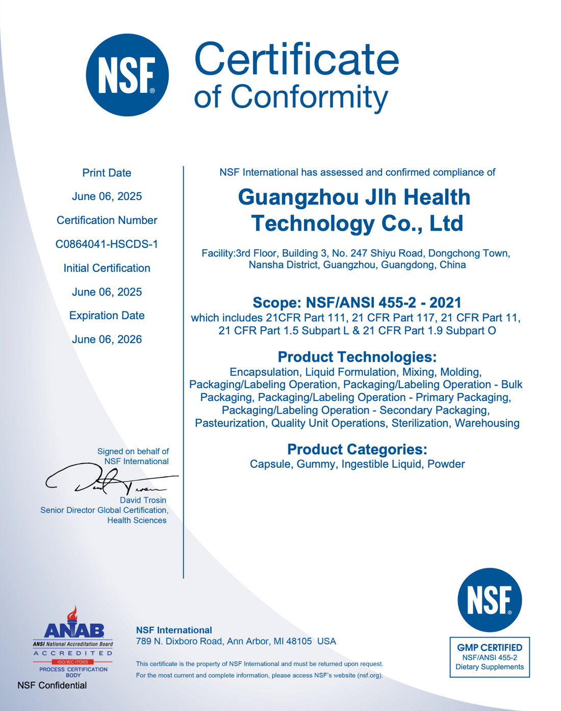 Certificado GMP de la planta de KAFFIZ